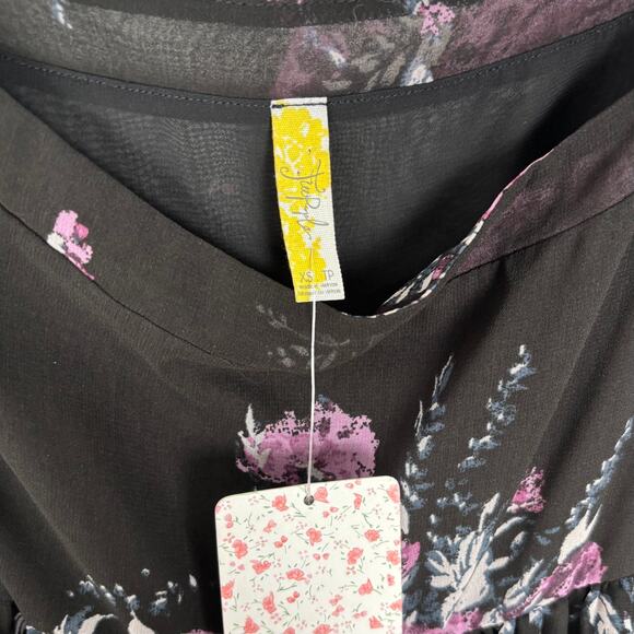 Free People Tied To You Floral Chiffon Cold Shoulder Midi Dress NWT Size XS - Picture 5 of 6